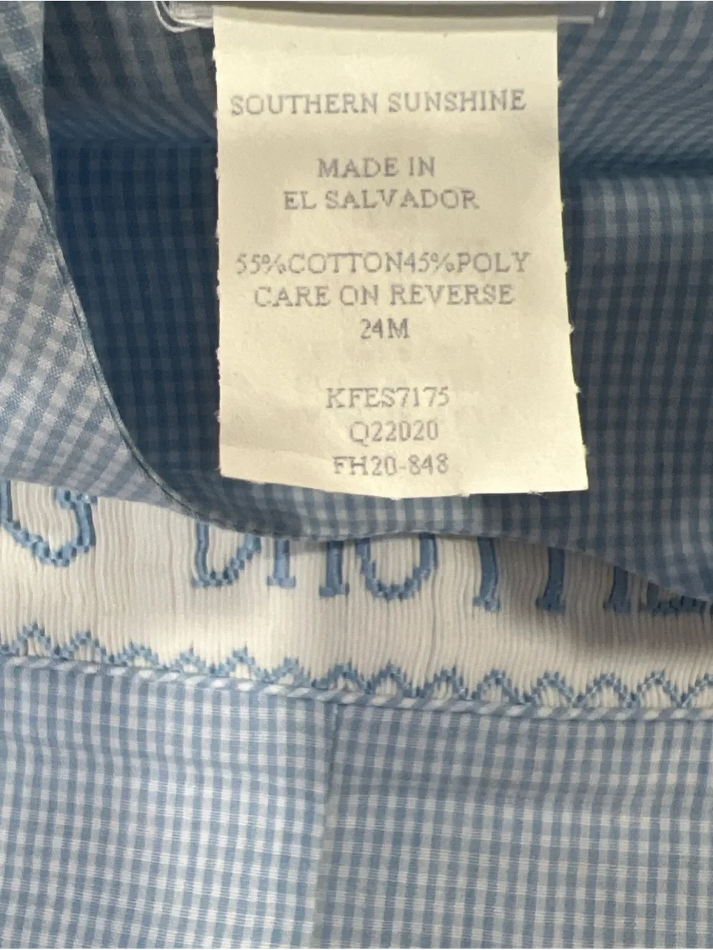 Southern Sunshine Big Brother Smocked Blue Gingham Jon Jon One Piece Romper 24m